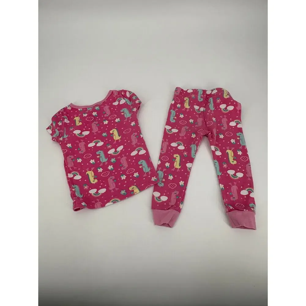 Member's Mark Girls 18M Dinosaur Rainbow 2 Pc Pajama Set Pink PJs